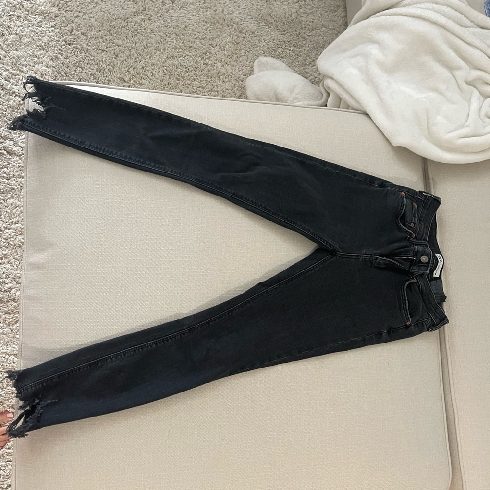 Zara Black Jeans with frayed bottoms